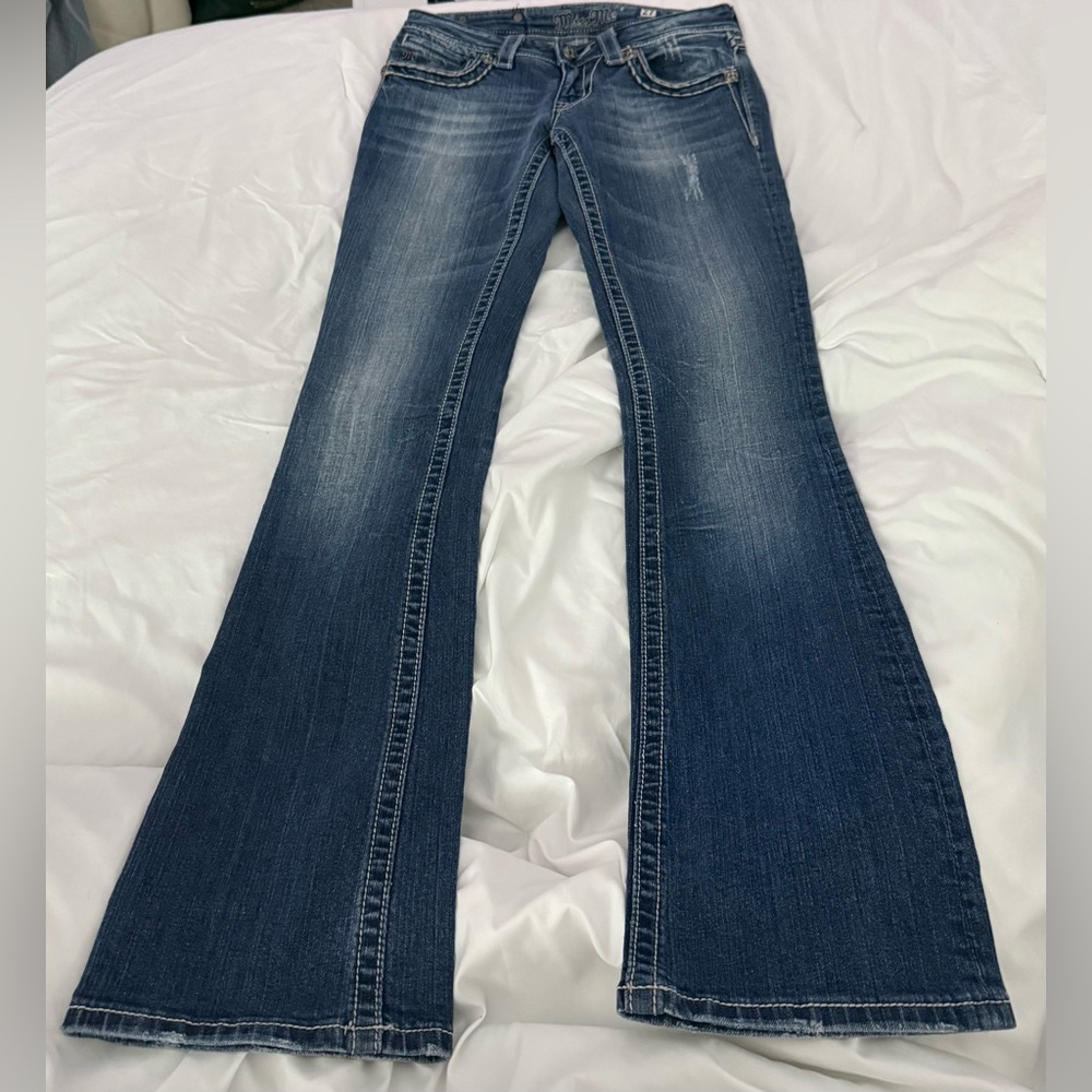 Miss Me Blue Boot Cut Jeans with Silver Embellishments - Picture 3 of 8